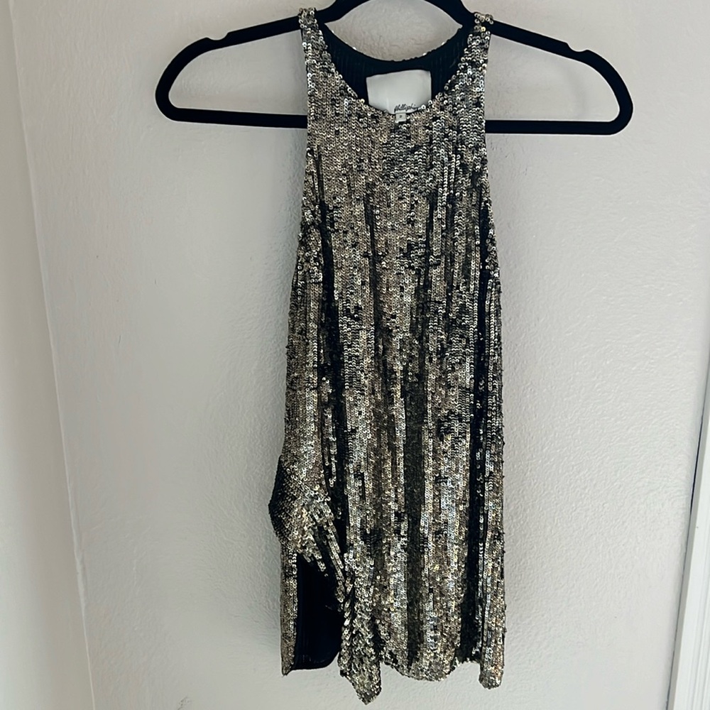 3.1 Phillip Lim Antique Gold Sequin
Racerback Blouse with Ruffle